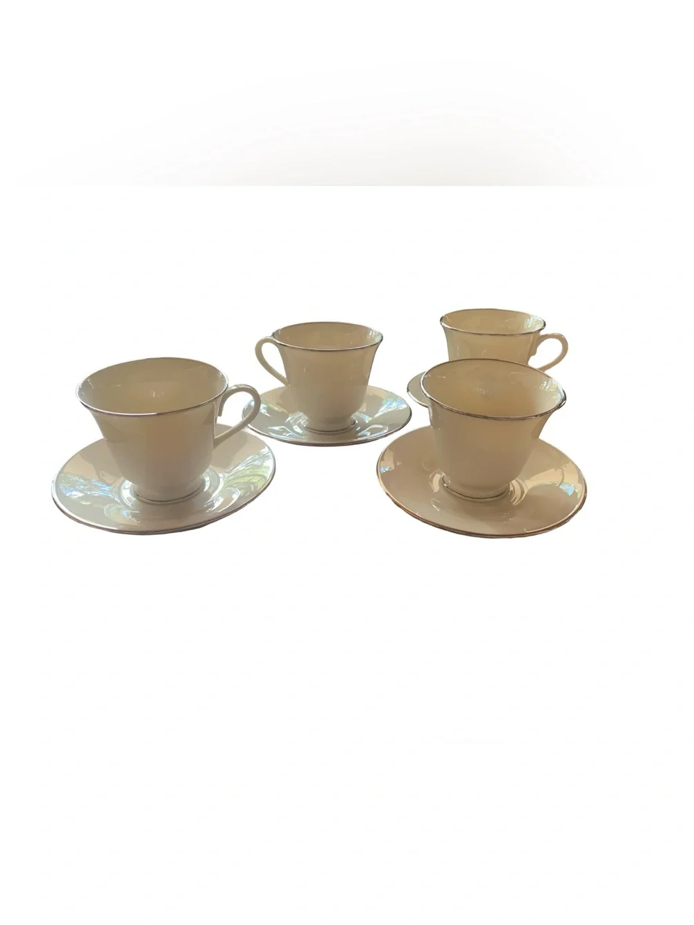 Lenox 4 MAYWOOD FOOTED CUP & SAUCER Sets Cream Ivory Platinum Tea Coffee‎